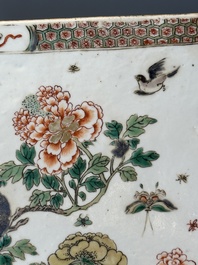 A rectangular Chinese famille verte tile with two-sided design, Kangxi