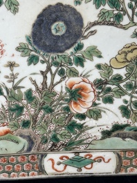 A rectangular Chinese famille verte tile with two-sided design, Kangxi