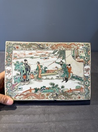 A rectangular Chinese famille verte tile with two-sided design, Kangxi