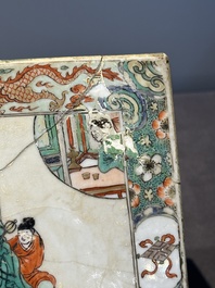 A rectangular Chinese famille verte tile with two-sided design, Kangxi
