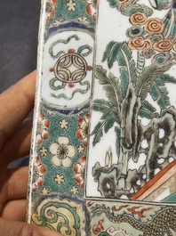 A rectangular Chinese famille verte tile with two-sided design, Kangxi