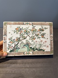 A rectangular Chinese famille verte tile with two-sided design, Kangxi