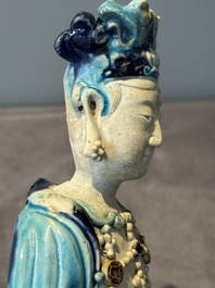 A Chinese Fahua Guanyin on stand, Ming