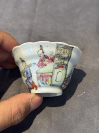 A group of six Chinese blue and white and famille rose cups, Chenghua, Tongzhi and Guangxu mark, Kangxi and later