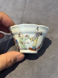 A group of six Chinese blue and white and famille rose cups, Chenghua, Tongzhi and Guangxu mark, Kangxi and later