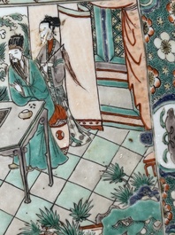 A rectangular Chinese famille verte tile with two-sided design, Kangxi