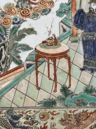 A rectangular Chinese famille verte tile with two-sided design, Kangxi