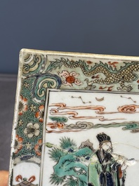 A rectangular Chinese famille verte tile with two-sided design, Kangxi