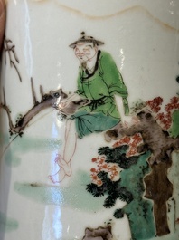 A Chinese famille verte 'fisherman' brush pot, 19th C.