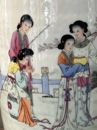 A Chinese famille rose rouleau vase with figurative design, Qianlong mark, Republic