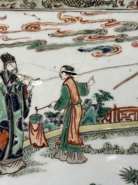 A rectangular Chinese famille verte tile with two-sided design, Kangxi