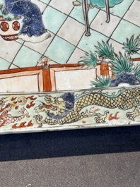 A rectangular Chinese famille verte tile with two-sided design, Kangxi