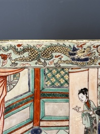 A rectangular Chinese famille verte tile with two-sided design, Kangxi