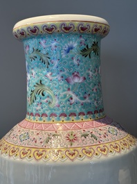 A Chinese famille rose rouleau vase with figurative design, Qianlong mark, Republic