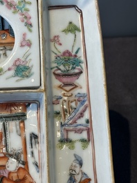 A Chinese famille rose ink set and a teapot, Tongzhi mark, 19th C.