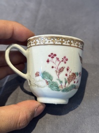 A group of six Chinese blue and white and famille rose cups, Chenghua, Tongzhi and Guangxu mark, Kangxi and later
