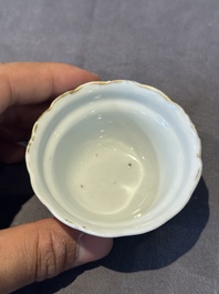 A group of six Chinese blue and white and famille rose cups, Chenghua, Tongzhi and Guangxu mark, Kangxi and later