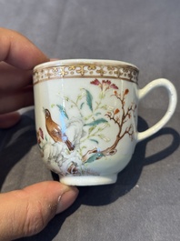 A group of six Chinese blue and white and famille rose cups, Chenghua, Tongzhi and Guangxu mark, Kangxi and later