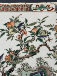 A rectangular Chinese famille verte tile with two-sided design, Kangxi