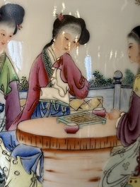 A Chinese famille rose vase with ladies in a garden, Qianlong mark, 20th C.