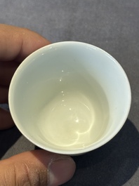 A group of six Chinese blue and white and famille rose cups, Chenghua, Tongzhi and Guangxu mark, Kangxi and later