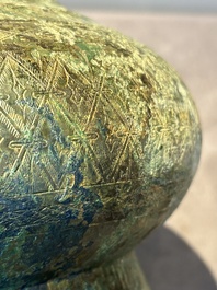 An unusual Chinese archaic bronze arrow vase, 'touhu 投壺', Han