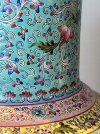 A Chinese famille rose vase with ladies in a garden, Qianlong mark, 20th C.