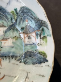 A Chinese famille rose 'Xun Yang Qiu Bo 潯陽秋泊' plate, Tongzhi mark and of the period