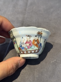 A group of six Chinese blue and white and famille rose cups, Chenghua, Tongzhi and Guangxu mark, Kangxi and later