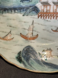 A Chinese famille rose 'Xun Yang Qiu Bo 潯陽秋泊' plate, Tongzhi mark and of the period