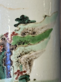 A Chinese famille verte 'fisherman' brush pot, 19th C.