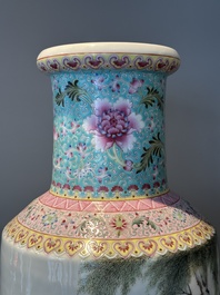 A Chinese famille rose rouleau vase with figurative design, Qianlong mark, Republic