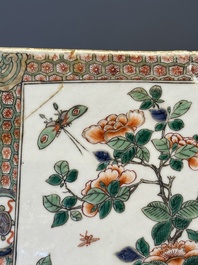 A rectangular Chinese famille verte tile with two-sided design, Kangxi
