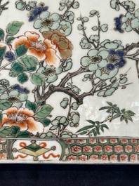 A rectangular Chinese famille verte tile with two-sided design, Kangxi