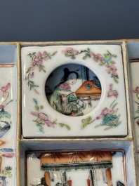 A Chinese famille rose ink set and a teapot, Tongzhi mark, 19th C.