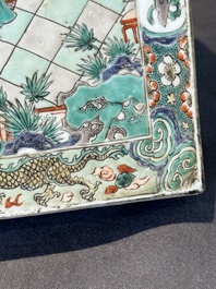 A rectangular Chinese famille verte tile with two-sided design, Kangxi
