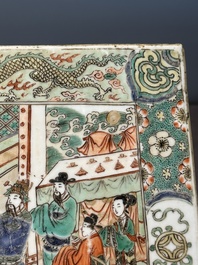 A rectangular Chinese famille verte tile with two-sided design, Kangxi