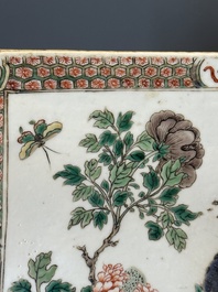 A rectangular Chinese famille verte tile with two-sided design, Kangxi
