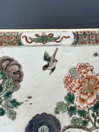 A rectangular Chinese famille verte tile with two-sided design, Kangxi