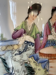 A Chinese famille rose vase with ladies in a garden, Qianlong mark, 20th C.