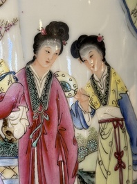 A Chinese famille rose vase with ladies in a garden, Qianlong mark, 20th C.