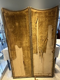 A pair of Chinese gold-thread-embroidered silk 'antiquities' folding screens, 19th C.
