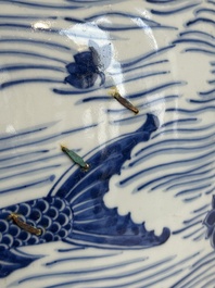 A Chinese blue and white 'carp' fishbowl, Kangxi