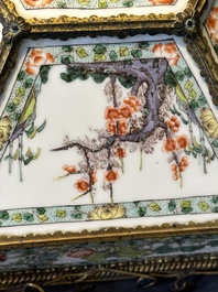 A French chandelier inset with Chinese famille verte plaques, 19th C.