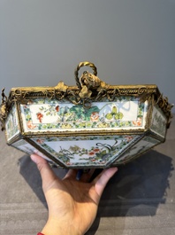 A French chandelier inset with Chinese famille verte plaques, 19th C.