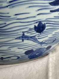 A Chinese blue and white 'carp' fishbowl, Kangxi