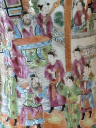 A large Chinese Canton famille rose vase with narrative design, 19th C.
