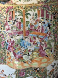 A large Chinese Canton famille rose vase with narrative design, 19th C.