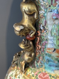 A large Chinese Canton famille rose vase with narrative design, 19th C.