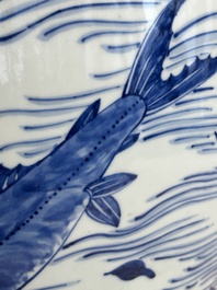 A Chinese blue and white 'carp' fishbowl, Kangxi